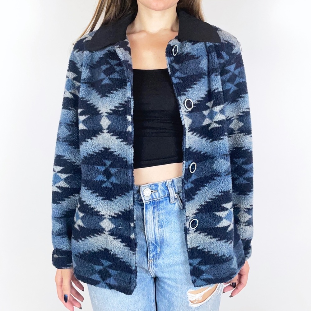 Vintage 80s Southwestern Navajo Pattern Fleece Button Jacket